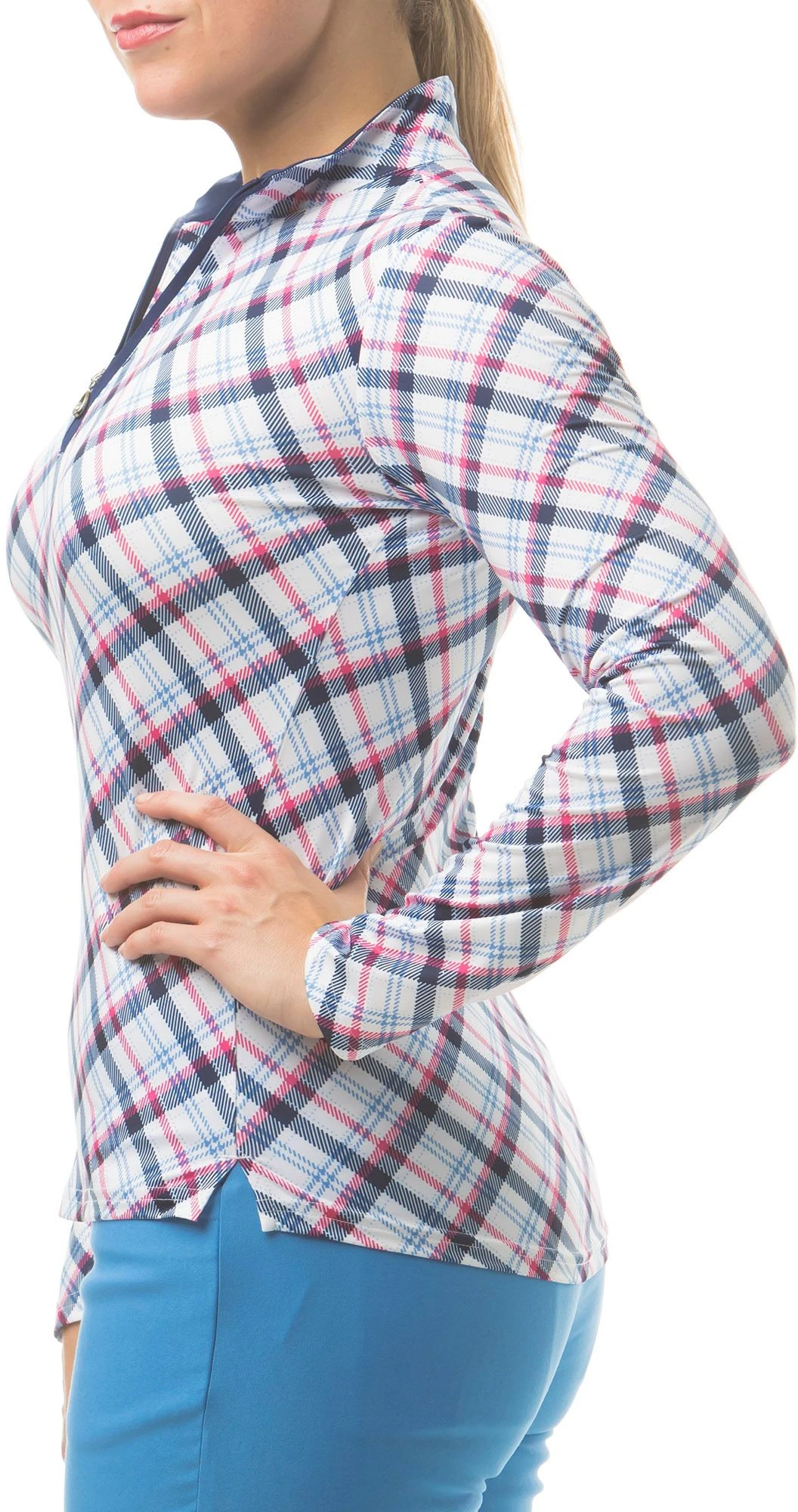 SanSoleil Women's SolCool Printed 1/4 Zip Golf Pullover Morning Glory Fuchsia 5 SanSoleil Women's SolCool Printed 1/4 Zip Golf Pullover Morning Glory Fuchsia - Image 3