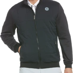 Original Penguin Men's Insulated Mixed Media Golf Jacket Caviar