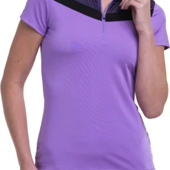 EP Pro Women's Zip Mock Golf Polo Black Multi