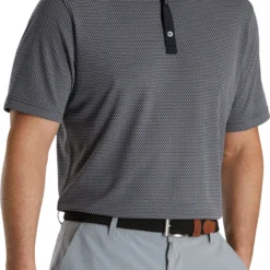 FootJoy Men's Jacquard Dot Lisle Golf Polo Black/white