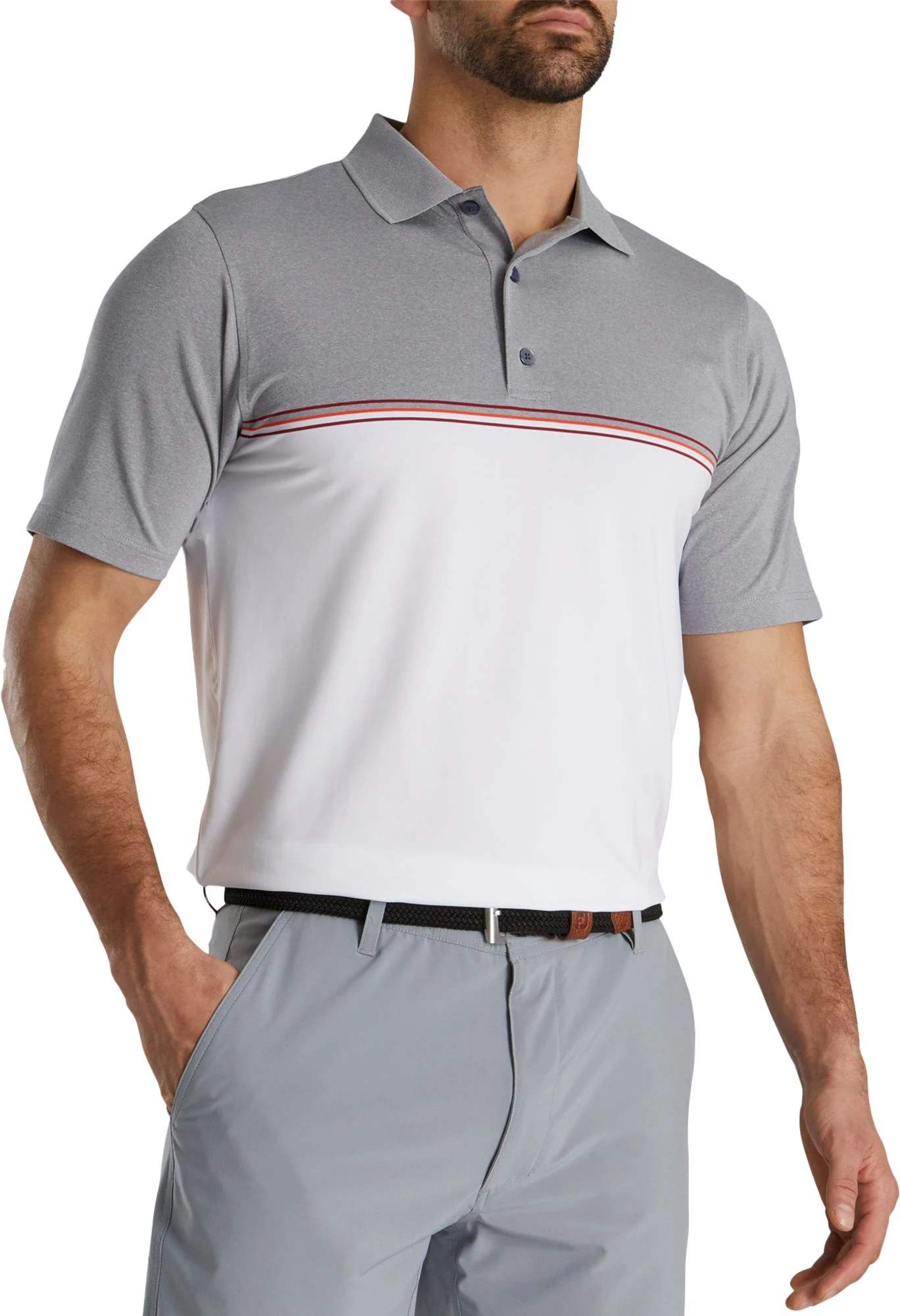 FootJoy Men's Color Block Golf Polo Grey/white 3 FootJoy Men's Color Block Golf Polo Grey/white