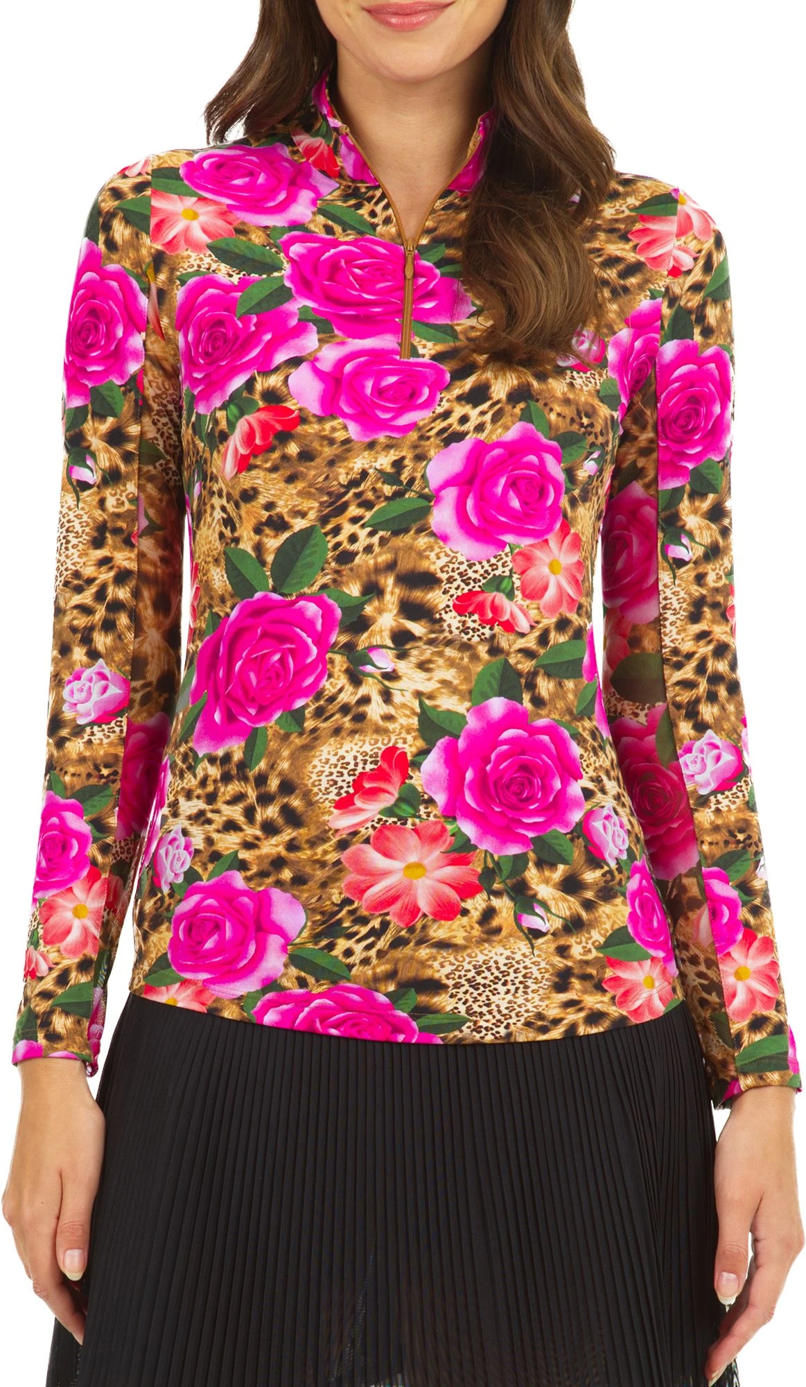 IBKUL Women's Long Sleeve Jovanna Print 1/4 Zip Mock Neck Golf Polo Jovanna Watermelon/black 3 IBKUL Women's Long Sleeve Jovanna Print 1/4 Zip Mock Neck Golf Polo Jovanna Watermelon/black