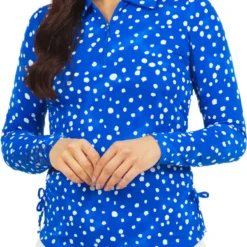 IBKUL Women's Long Sleeve Evelyn Print 1/4 Zip Golf Polo Evelyn Blue/white