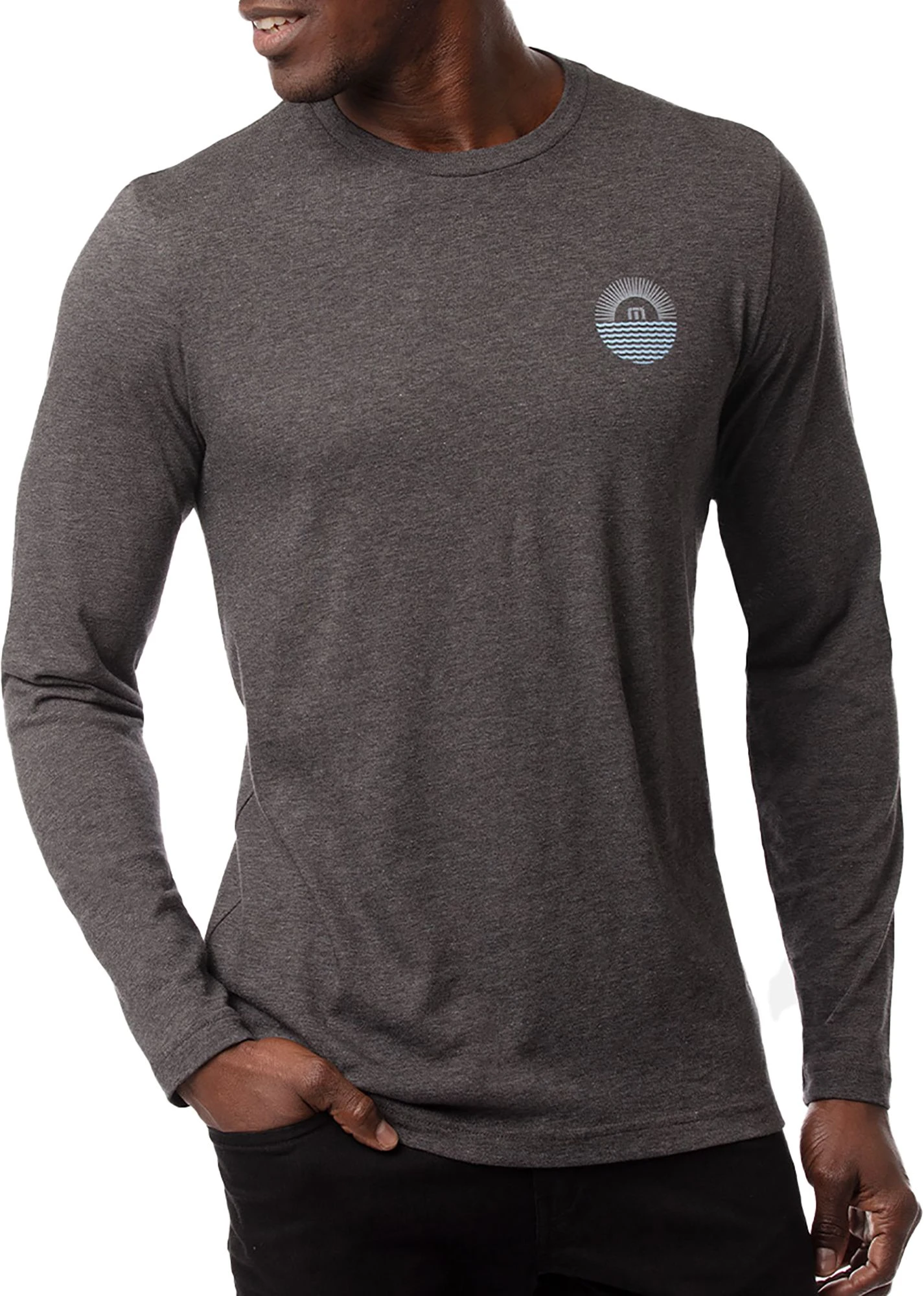 TravisMathew Men's Calm Current Long Sleeve Golf T-Shirt Heather Grey Pinstripe 3 TravisMathew Men's Calm Current Long Sleeve Golf T-Shirt Heather Grey Pinstripe