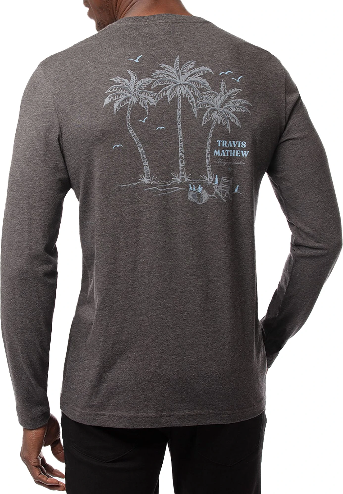 TravisMathew Men's Calm Current Long Sleeve Golf T-Shirt Heather Grey Pinstripe 4 TravisMathew Men's Calm Current Long Sleeve Golf T-Shirt Heather Grey Pinstripe - Image 2