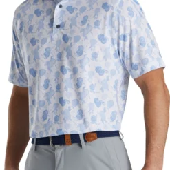 FootJoy Men's Vintage Floral Print Lisle Self Collar Golf Polo Sky