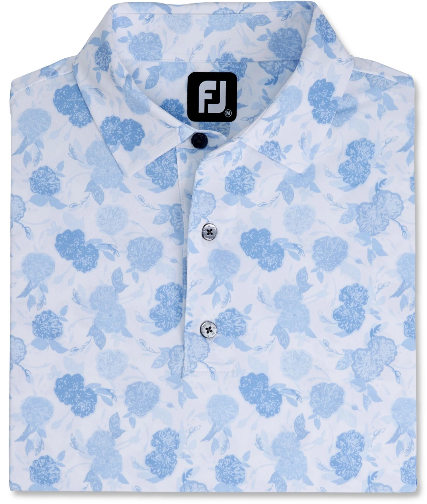 FootJoy Men's Vintage Floral Print Lisle Self Collar Golf Polo Sky 6 FootJoy Men's Vintage Floral Print Lisle Self Collar Golf Polo Sky - Image 4