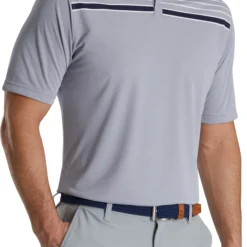 FootJoy Men's Checker Jacquard Chest Stripe Self Collar Golf Polo Navy/white