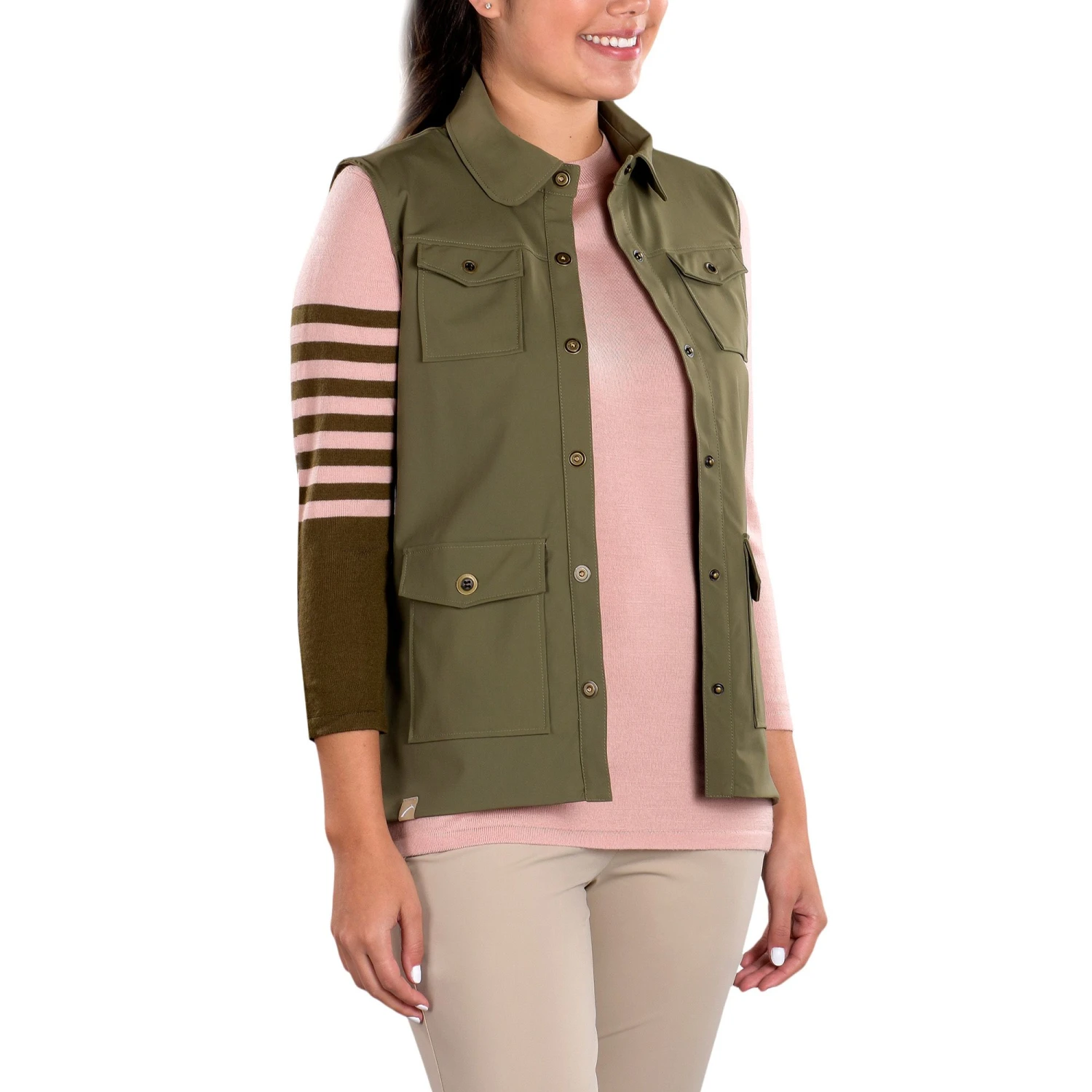 SwingDish Women's Amari Khaki Vest Olive Green 3 SwingDish Women's Amari Khaki Vest Olive Green - Image 2