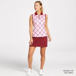 Lady Hagen Women's Clubhouse Plaid Sleeveless Golf Polo Bias Clubhouse Plaid Pink -Golf Apparel Shop unnamed file 1098