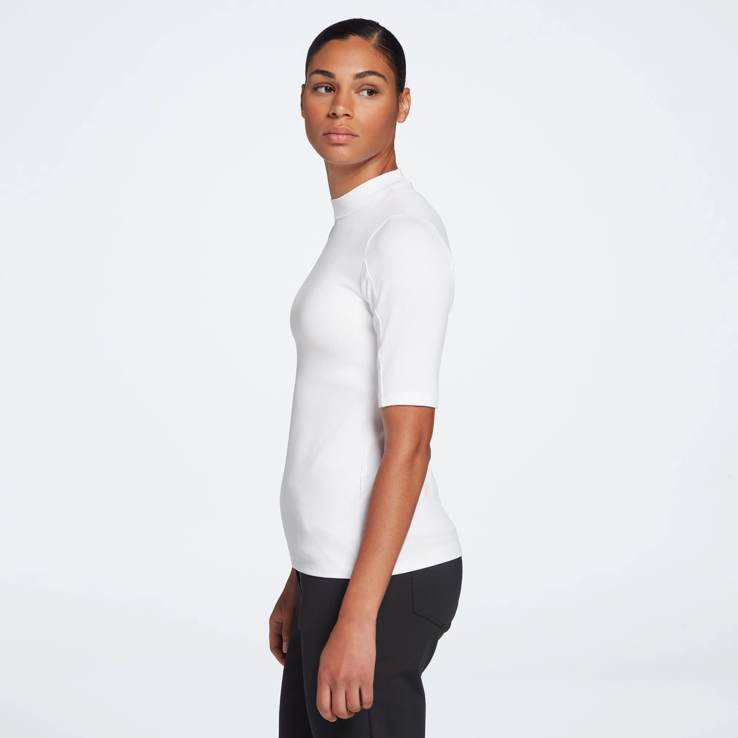 CALIA Women's Golf Ribbed Mock Neck Elbow Sleeve Polo Pure White 6 CALIA Women's Golf Ribbed Mock Neck Elbow Sleeve Polo Pure White - Image 4