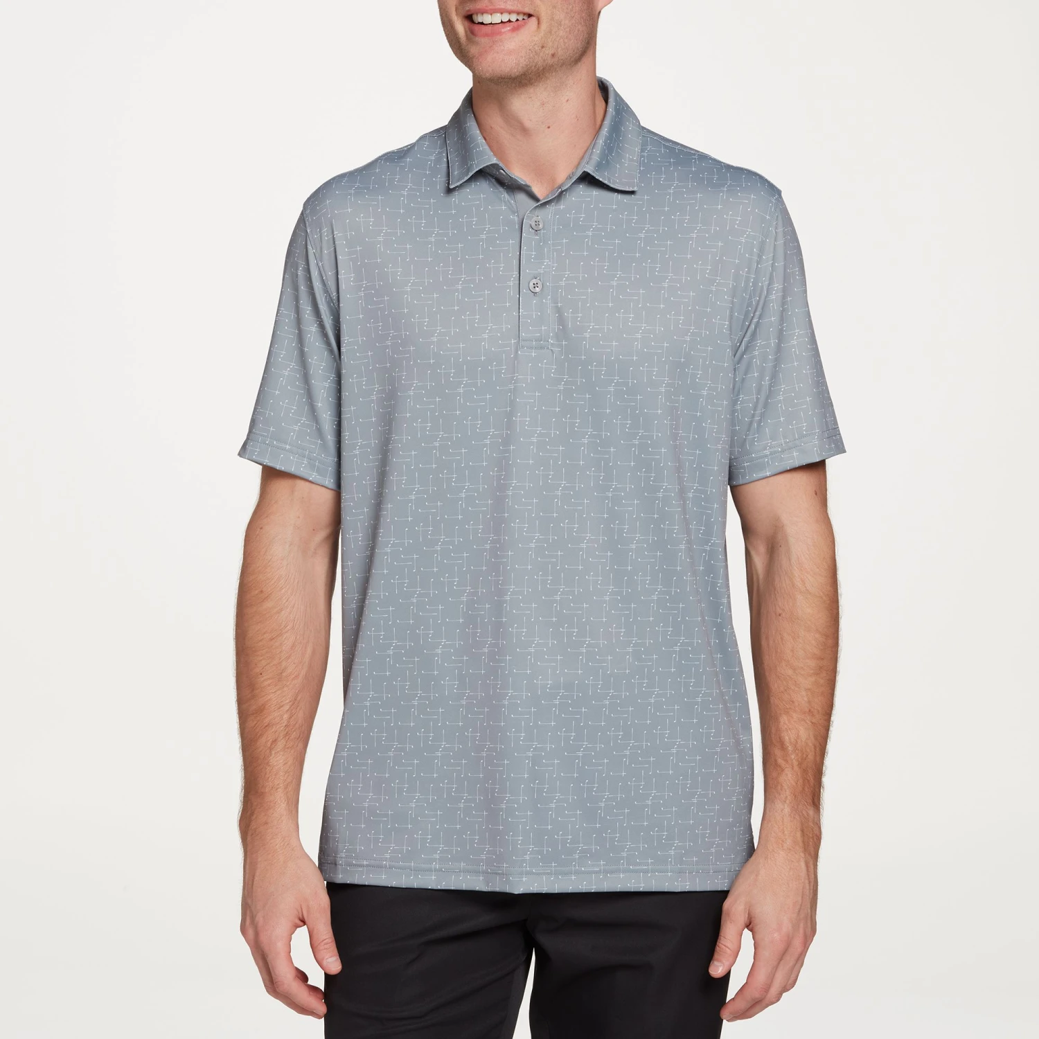 Walter Hagen Men's Perfect 11 Golf Club Grid Printed Golf Polo Golf Club Monument Grey 4 Walter Hagen Men's Perfect 11 Golf Club Grid Printed Golf Polo Golf Club Monument Grey - Image 2