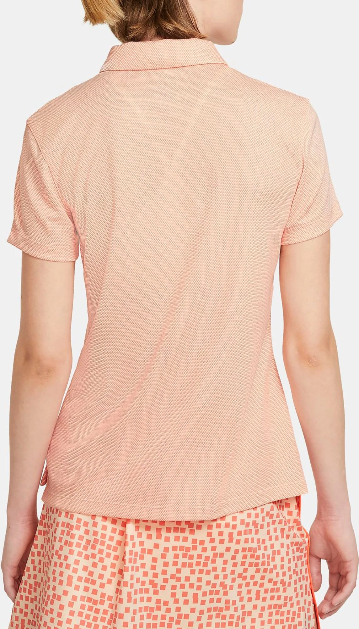 Nike Women's Dri-FIT Victory Textured Short Sleeve Golf Polo Crimson Tnt/brt Mango/wht 5 Nike Women's Dri-FIT Victory Textured Short Sleeve Golf Polo Crimson Tnt/brt Mango/wht - Image 3