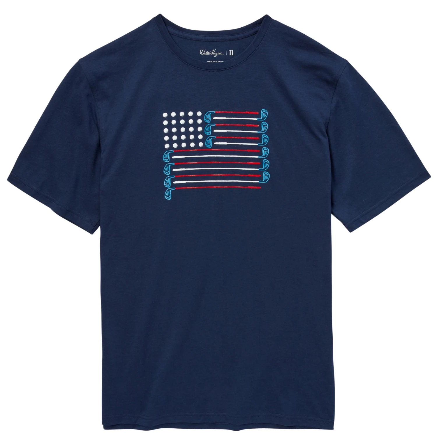 Walter Hagen Men's Perfect 11 USA Graphic Golf T-Shirt Clubs Flag Navy 3 Walter Hagen Men's Perfect 11 USA Graphic Golf T-Shirt Clubs Flag Navy