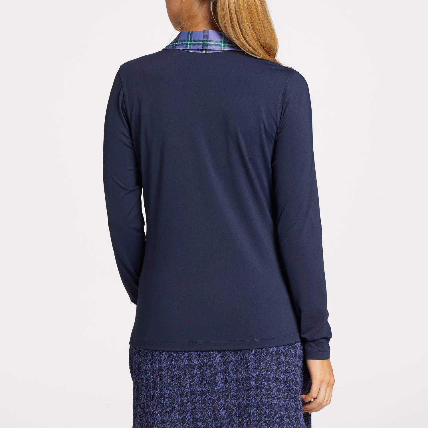 Lady Hagen Women's Clubhouse Plaid Collar Long Sleeve Golf Polo Dark Navy 5 Lady Hagen Women's Clubhouse Plaid Collar Long Sleeve Golf Polo Dark Navy - Image 3