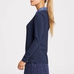 Lady Hagen Women's Clubhouse Plaid Collar Long Sleeve Golf Polo Dark Navy 9 Lady Hagen Women's Clubhouse Plaid Collar Long Sleeve Golf Polo Dark Navy -Golf Apparel Shop unnamed file 1944