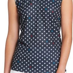 Lady Hagen Women's Open Back Slit Sleeveless Golf Polo Mini Stars Dark Navy