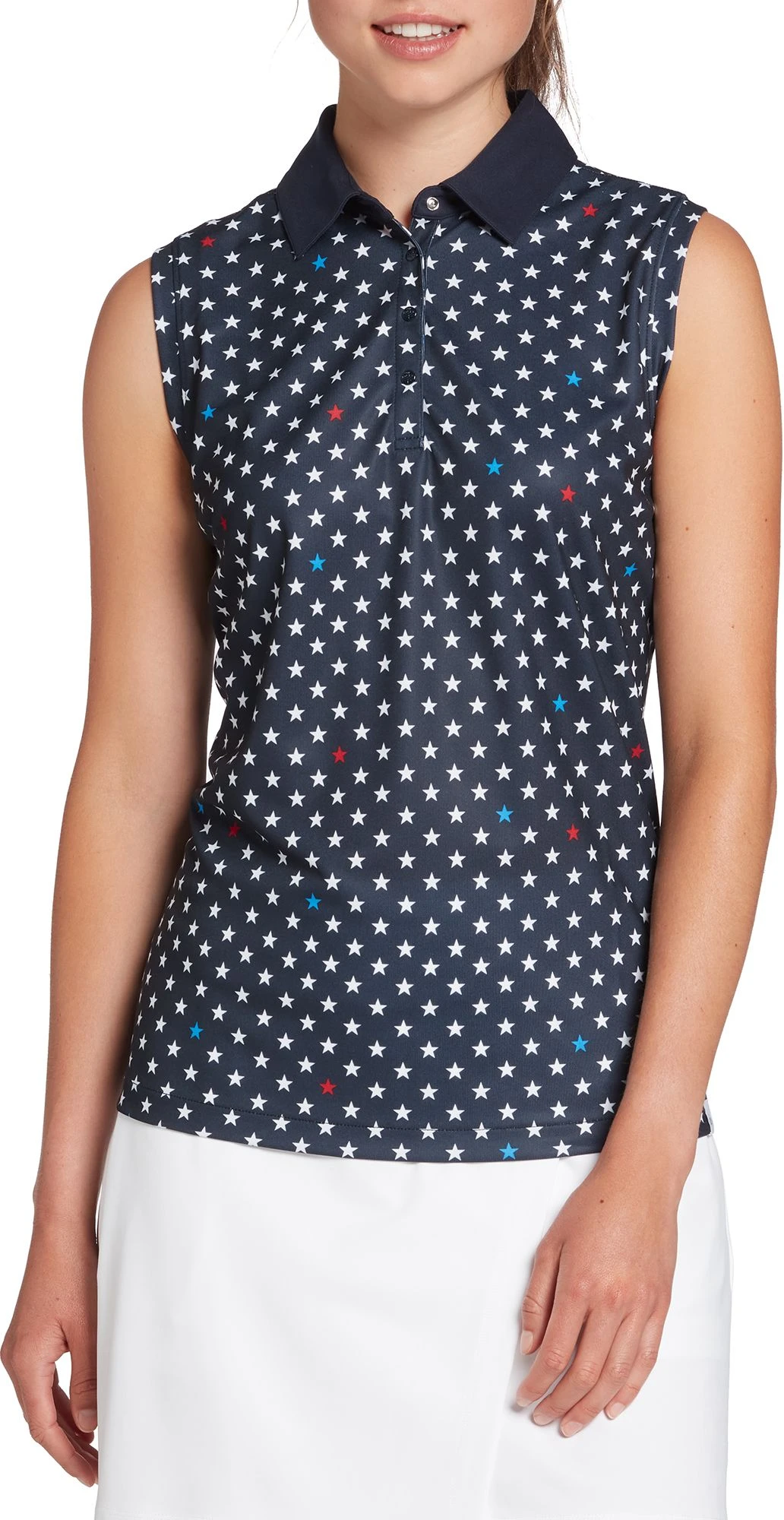 Lady Hagen Women's Open Back Slit Sleeveless Golf Polo Mini Stars Dark Navy 3 Lady Hagen Women's Open Back Slit Sleeveless Golf Polo Mini Stars Dark Navy