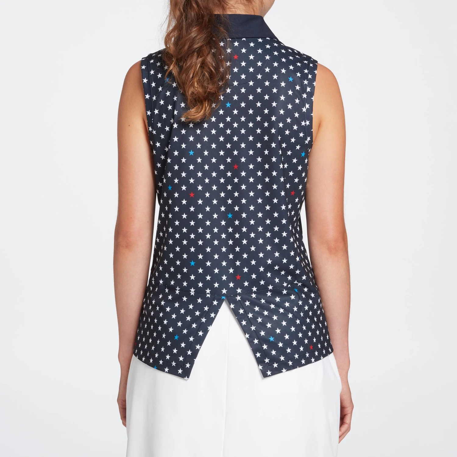 Lady Hagen Women's Open Back Slit Sleeveless Golf Polo Mini Stars Dark Navy 5 Lady Hagen Women's Open Back Slit Sleeveless Golf Polo Mini Stars Dark Navy - Image 3