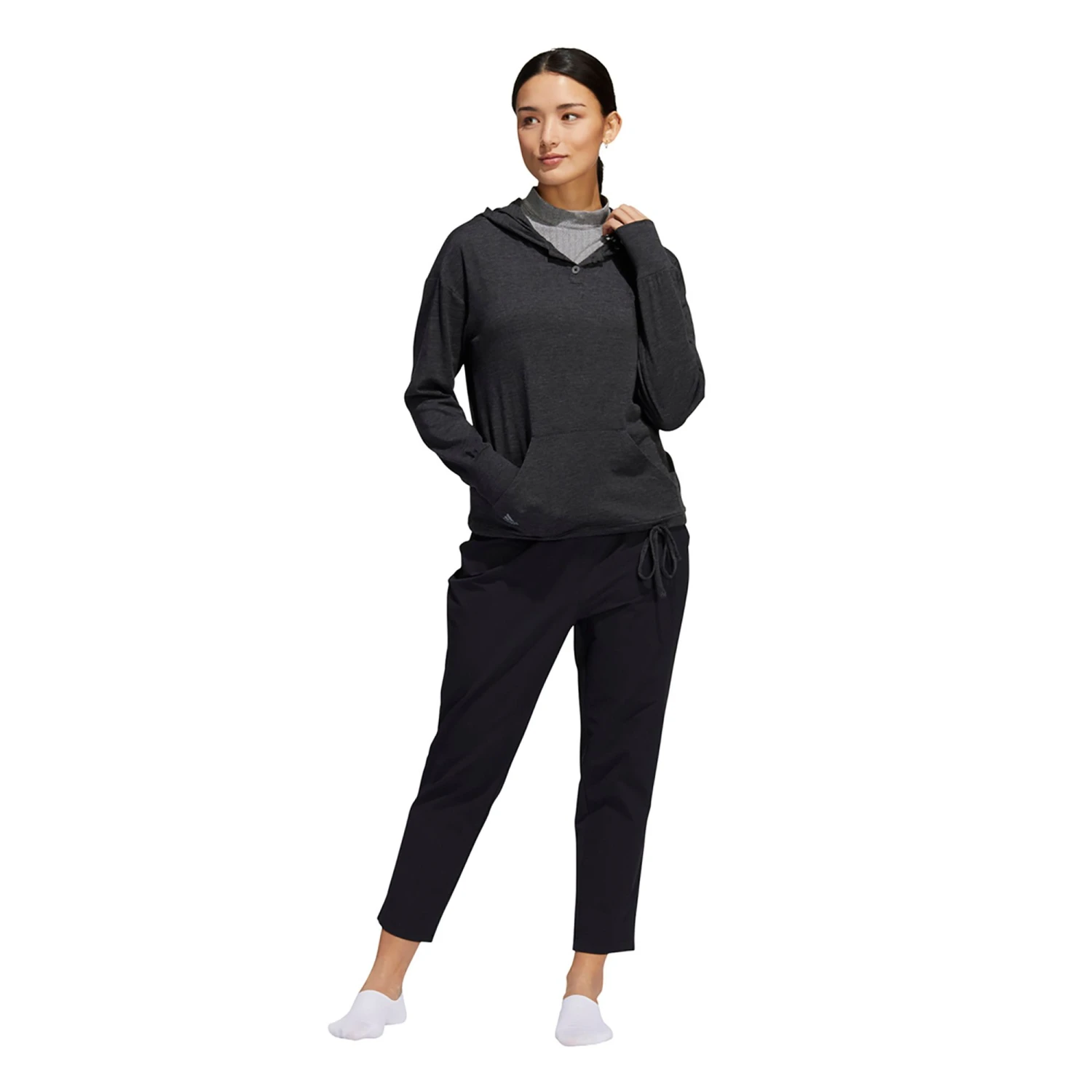 Adidas Women's Essentials Slub Recycled Golf Hoodie Black/white 4 Adidas Women's Essentials Slub Recycled Golf Hoodie Black/white - Image 2