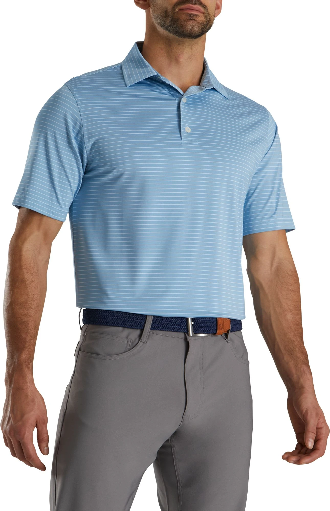 FootJoy Men's Lisle Classic Pencil Stripe Golf Polo White/royal 3 FootJoy Men's Lisle Classic Pencil Stripe Golf Polo White/royal