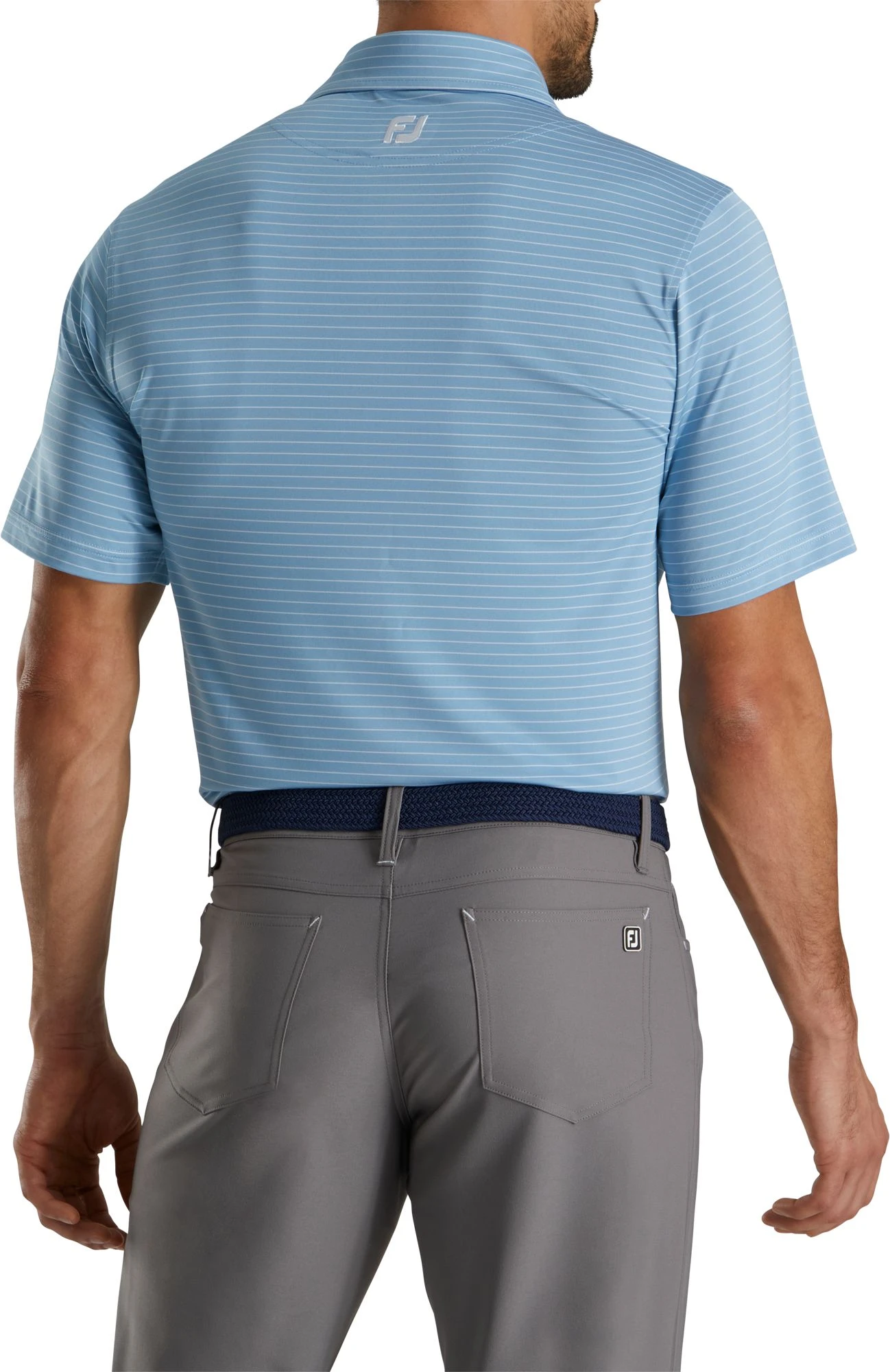 FootJoy Men's Lisle Classic Pencil Stripe Golf Polo White/royal 4 FootJoy Men's Lisle Classic Pencil Stripe Golf Polo White/royal - Image 2