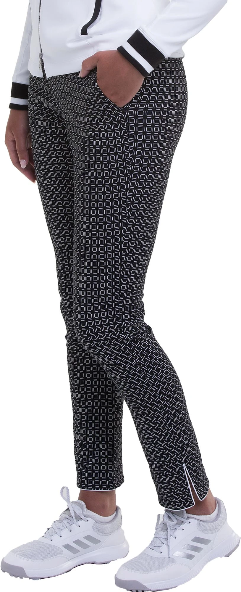 EP Pro Women's Fine Line Geo Print Ankle Golf Pants Black Multi 3 EP Pro Women's Fine Line Geo Print Ankle Golf Pants Black Multi