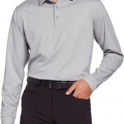 Walter Hagen Mens' Long Sleeve Golf Polo Black Heather