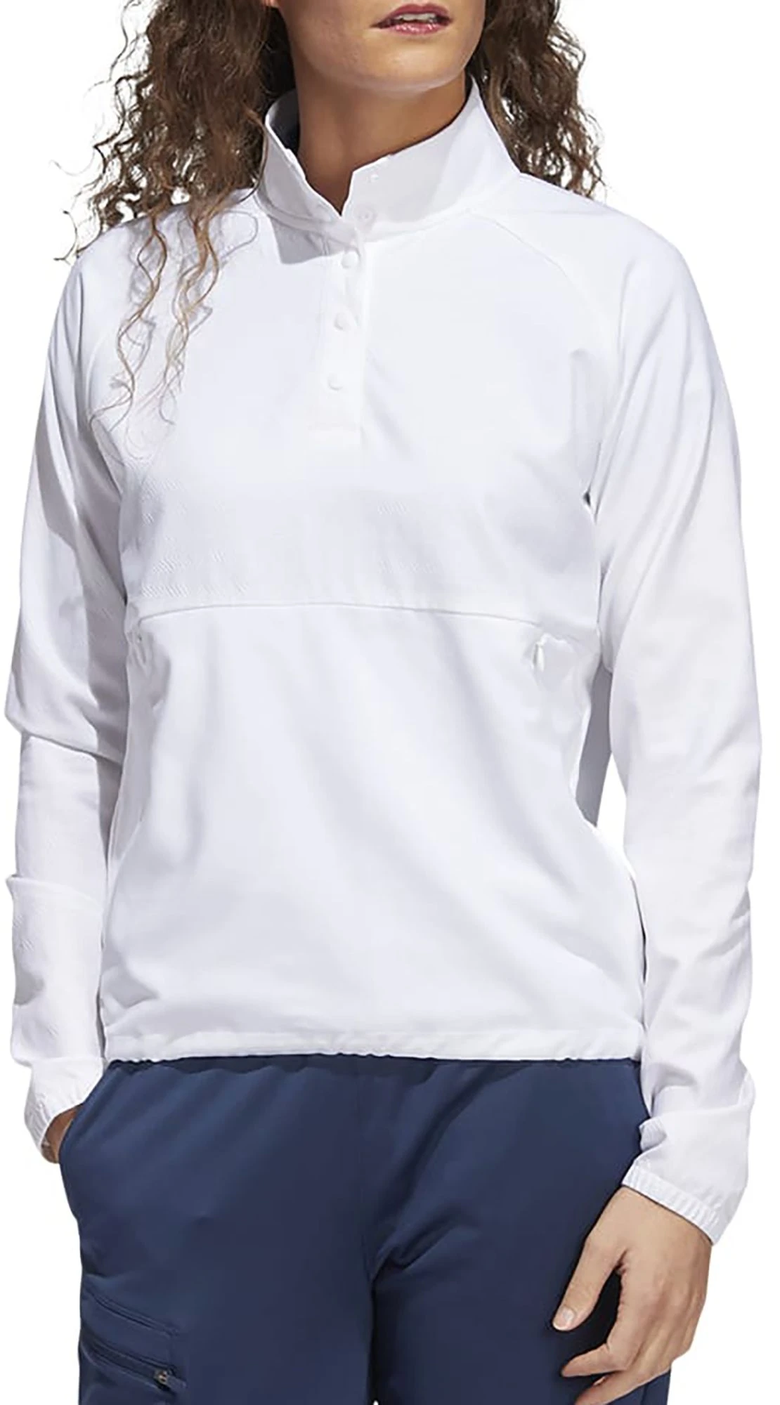 Adidas Women's Embossed 1/4 Snap Golf Pullover White 3 Adidas Women's Embossed 1/4 Snap Golf Pullover White