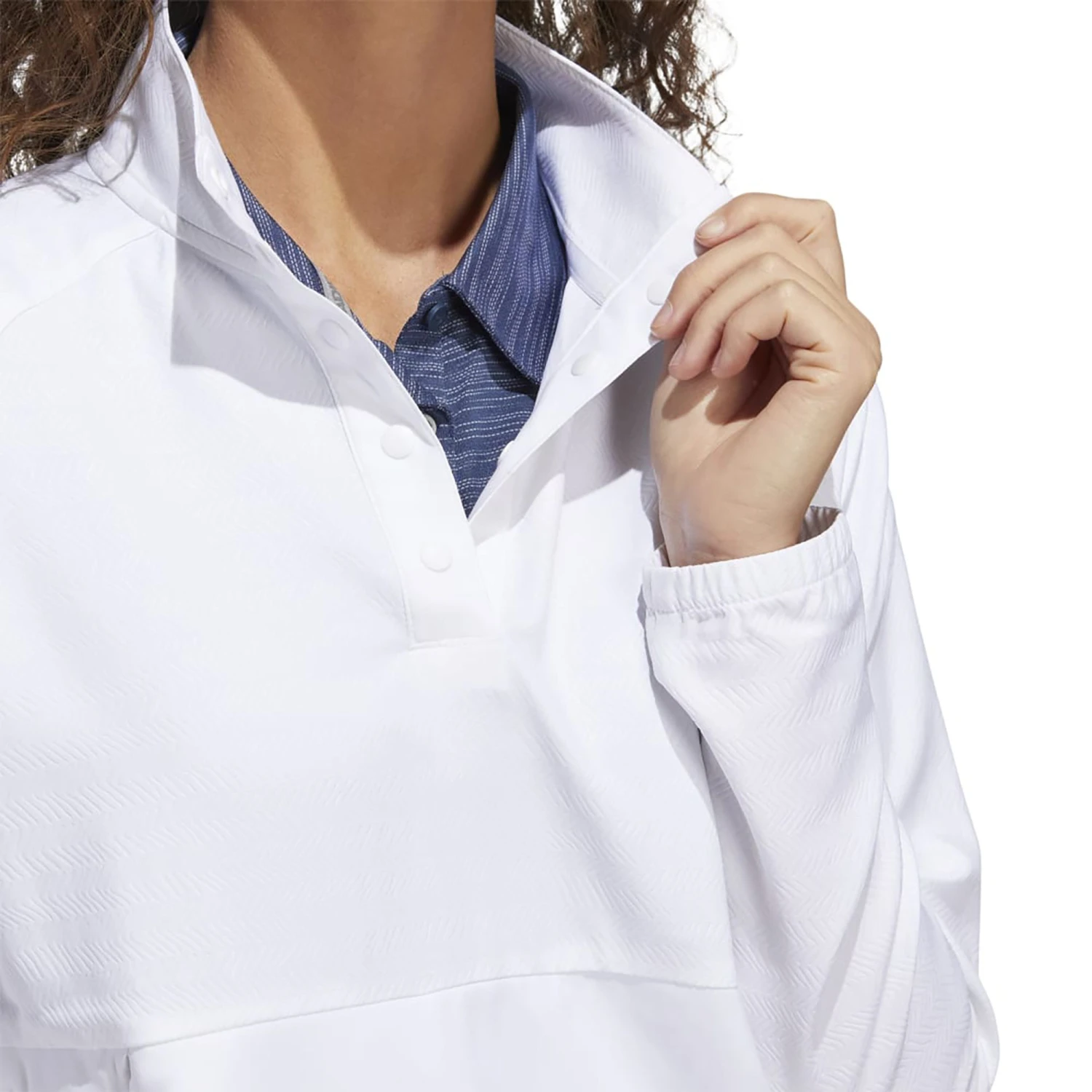 Adidas Women's Embossed 1/4 Snap Golf Pullover White 6 Adidas Women's Embossed 1/4 Snap Golf Pullover White - Image 4