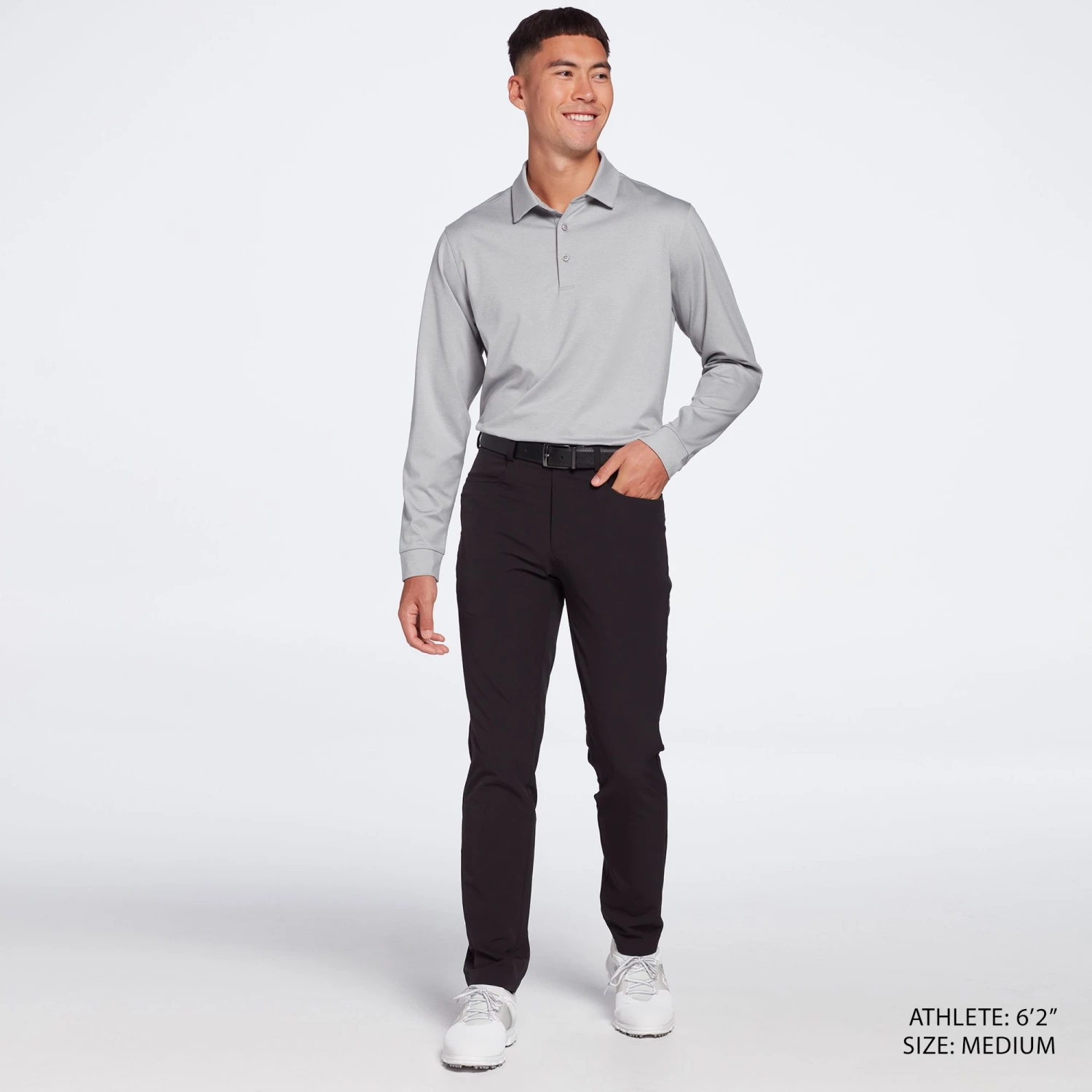 Walter Hagen Mens' Long Sleeve Golf Polo Black Heather 4 Walter Hagen Mens' Long Sleeve Golf Polo Black Heather - Image 2