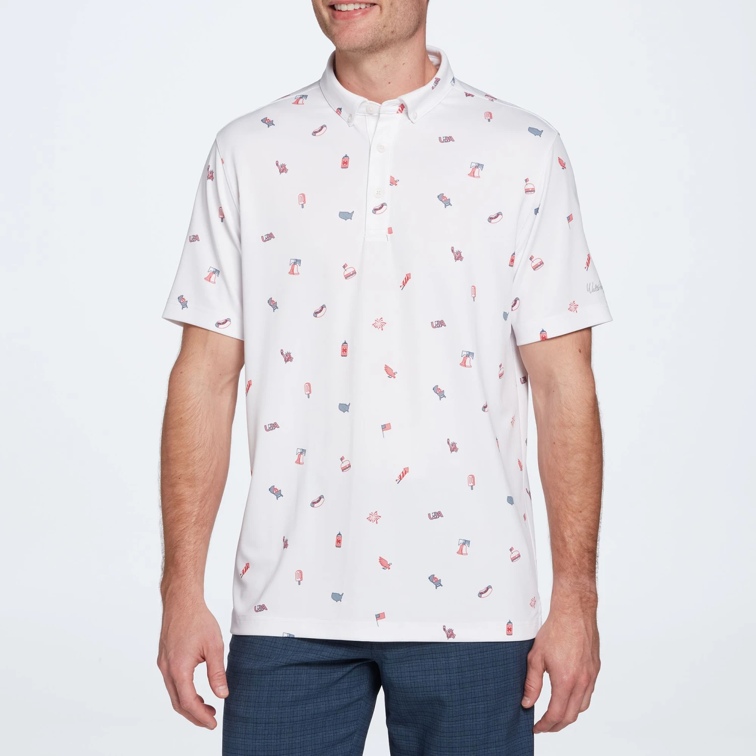 Walter Hagen Men's Perfect 11 USA Fireworks Golf Polo Fireworks Crisp White 4 Walter Hagen Men's Perfect 11 USA Fireworks Golf Polo Fireworks Crisp White - Image 2