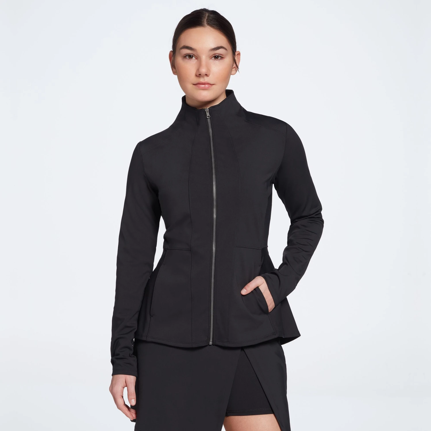 Calia Women's Golf Essential Peplum Jacket Pure Black 3 Calia Women's Golf Essential Peplum Jacket Pure Black