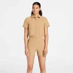 CALIA Women's Golf Short Sleeve Romper Sahara Sand