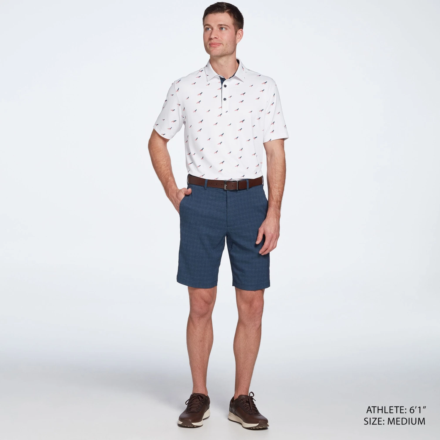 Walter Hagen Men's Perfect 11 USA Double Eagle Print Golf Polo Double Eagle Crisp White 5 Walter Hagen Men's Perfect 11 USA Double Eagle Print Golf Polo Double Eagle Crisp White - Image 3