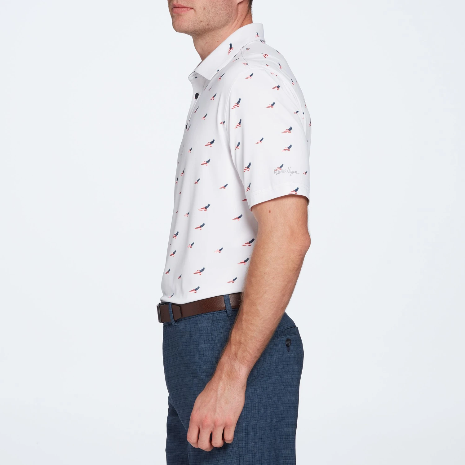 Walter Hagen Men's Perfect 11 USA Double Eagle Print Golf Polo Double Eagle Crisp White 7 Walter Hagen Men's Perfect 11 USA Double Eagle Print Golf Polo Double Eagle Crisp White - Image 5