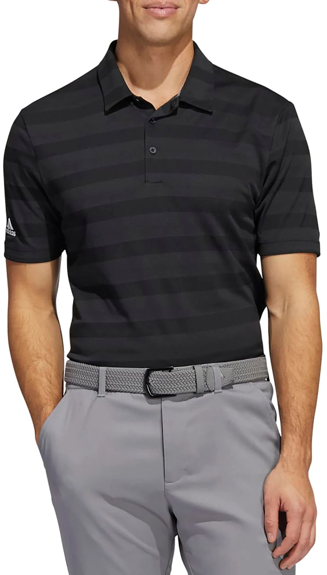 Adidas Men's Two-Color Striped Golf Polo Black/grey Six 3 Adidas Men's Two-Color Striped Golf Polo Black/grey Six