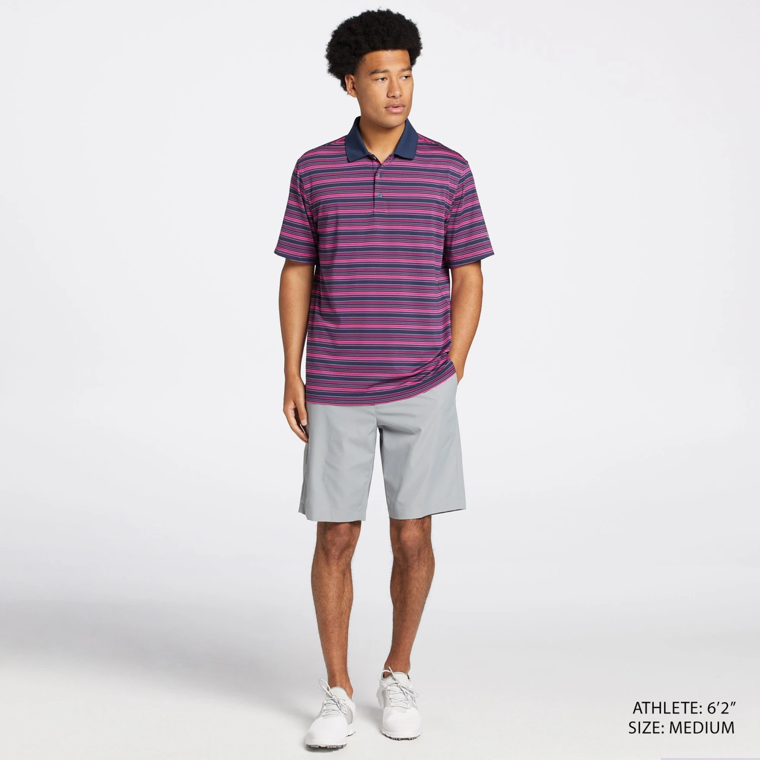 Walter Hagen Men's Perfect 11 Jacquard Stripe Golf Polo Navy/electric Magenta 4 Walter Hagen Men's Perfect 11 Jacquard Stripe Golf Polo Navy/electric Magenta - Image 2