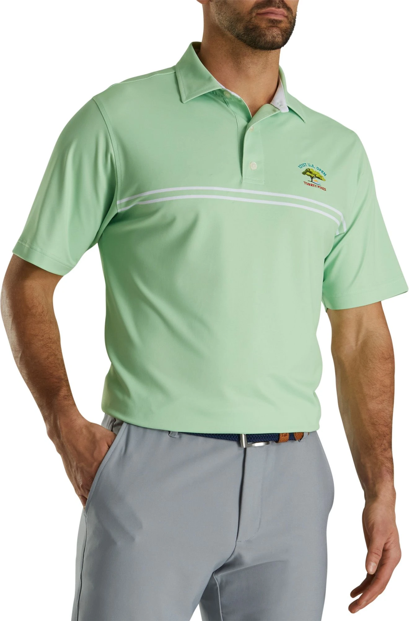 FootJoy Men's U.S. Open Stretch Pique Golf Polo Mint 3 FootJoy Men's U.S. Open Stretch Pique Golf Polo Mint