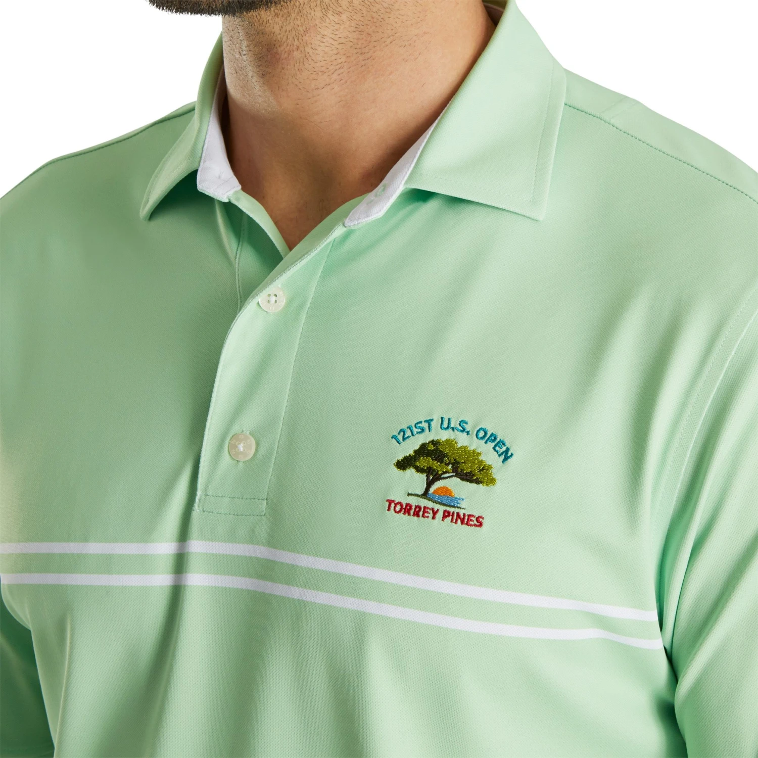 FootJoy Men's U.S. Open Stretch Pique Golf Polo Mint 5 FootJoy Men's U.S. Open Stretch Pique Golf Polo Mint - Image 3