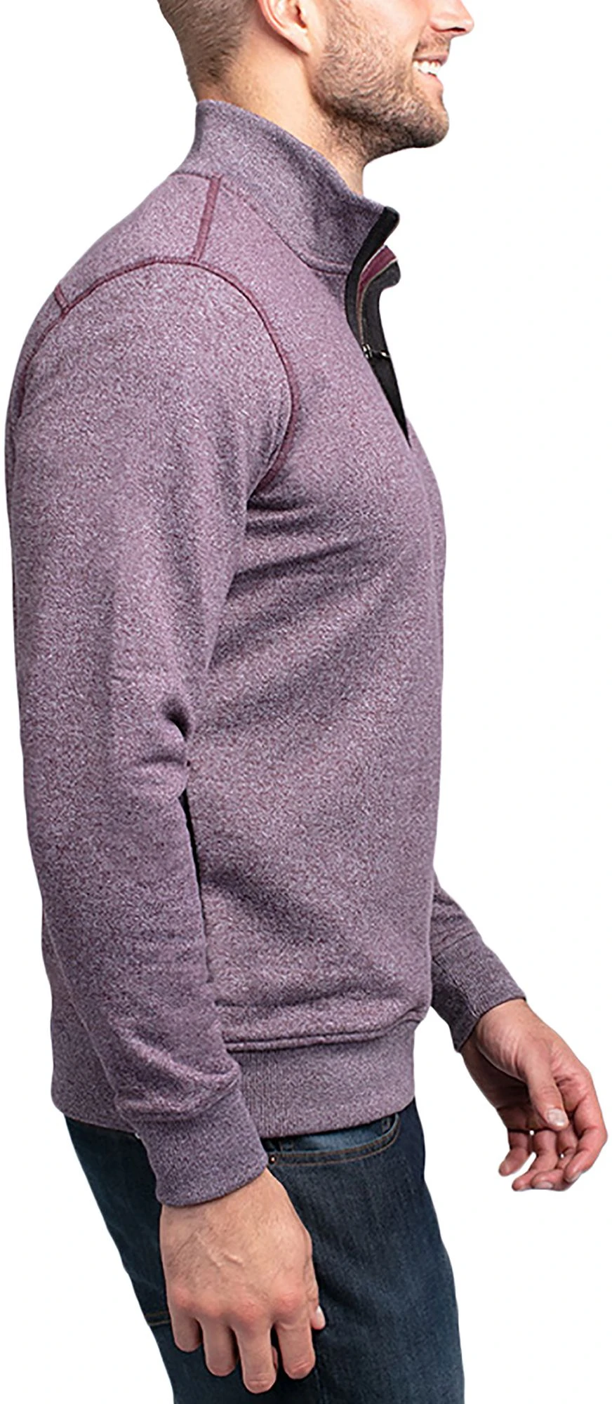 TravisMathew Men's Hideaway 1/4 Zip Golf Pullover Heather Winetasting 5 TravisMathew Men's Hideaway 1/4 Zip Golf Pullover Heather Winetasting - Image 3