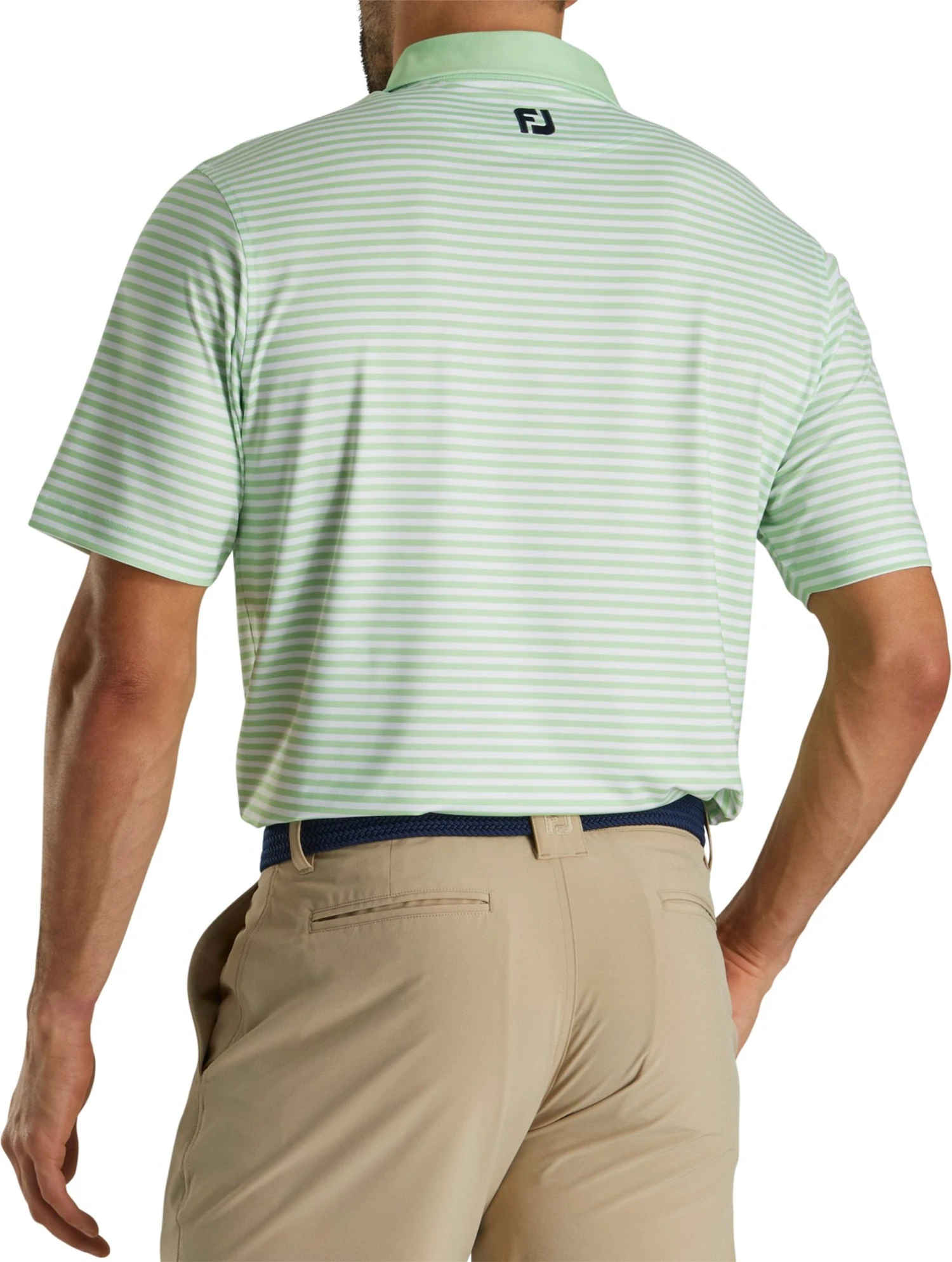 FootJoy Men's U.S. Open Stretch Lisle Golf Polo Lime/white 4 FootJoy Men's U.S. Open Stretch Lisle Golf Polo Lime/white - Image 2