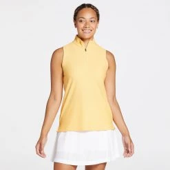 CALIA Women's Golf Honeycomb Mesh 1/2 Zip Sleeveless Polo Peachy Melon