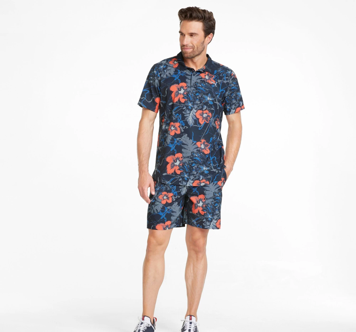 PUMA Men's Nassau Golf Polo Navy Blazer/hot Coral 4 PUMA Men's Nassau Golf Polo Navy Blazer/hot Coral - Image 2