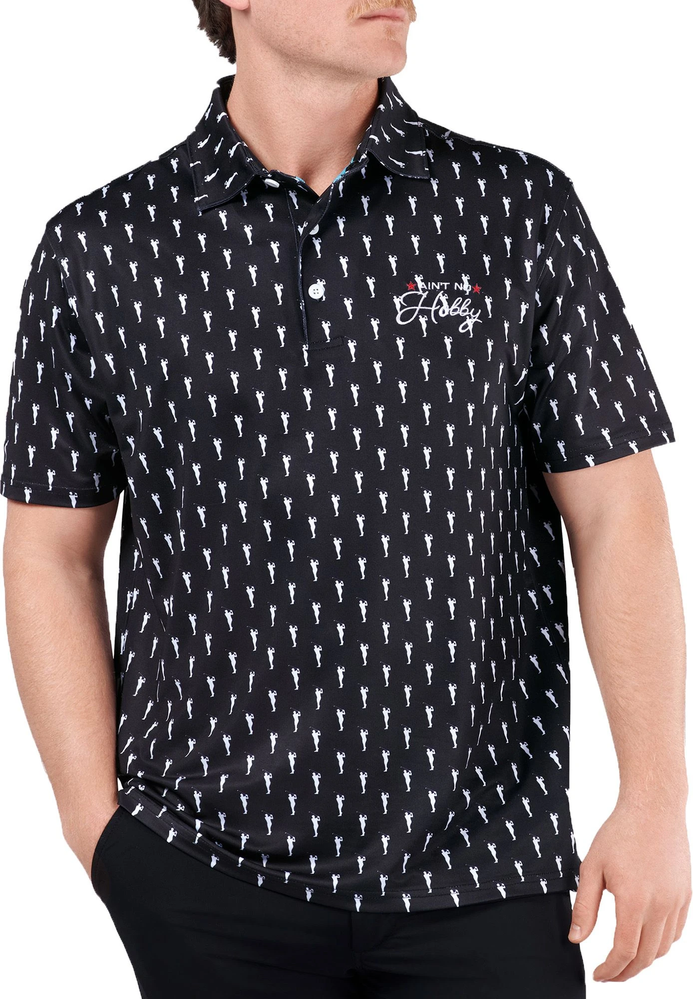 Barstool Sports Men's Ain't No Hobby Silhouette Printed Golf Polo Black 3 Barstool Sports Men's Ain't No Hobby Silhouette Printed Golf Polo Black
