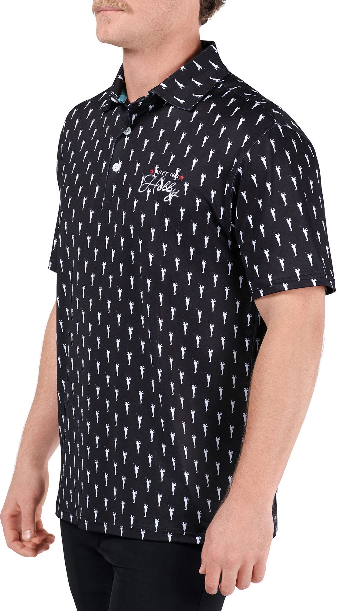 Barstool Sports Men's Ain't No Hobby Silhouette Printed Golf Polo Black 6 Barstool Sports Men's Ain't No Hobby Silhouette Printed Golf Polo Black - Image 4