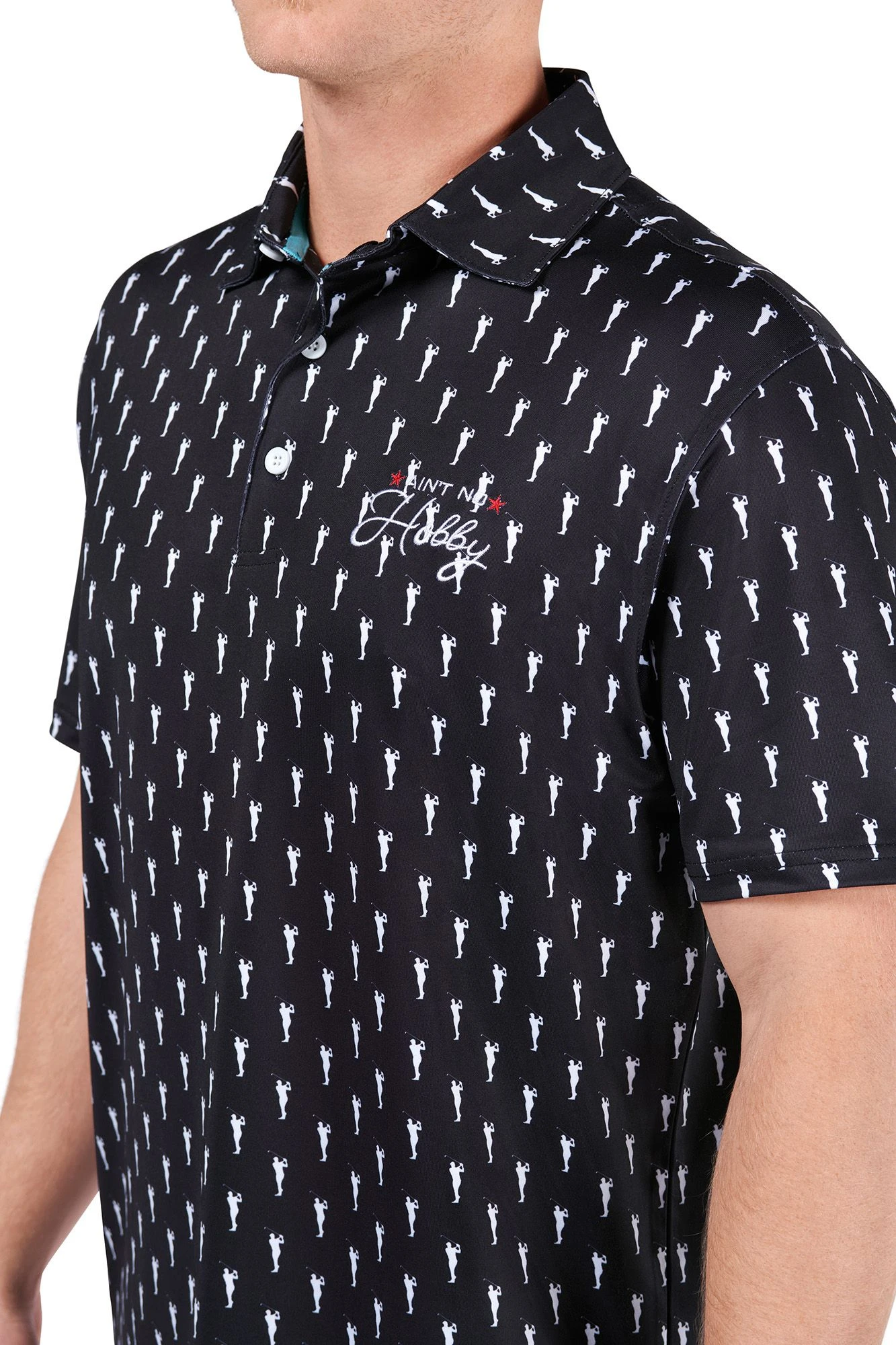Barstool Sports Men's Ain't No Hobby Silhouette Printed Golf Polo Black 8 Barstool Sports Men's Ain't No Hobby Silhouette Printed Golf Polo Black - Image 6