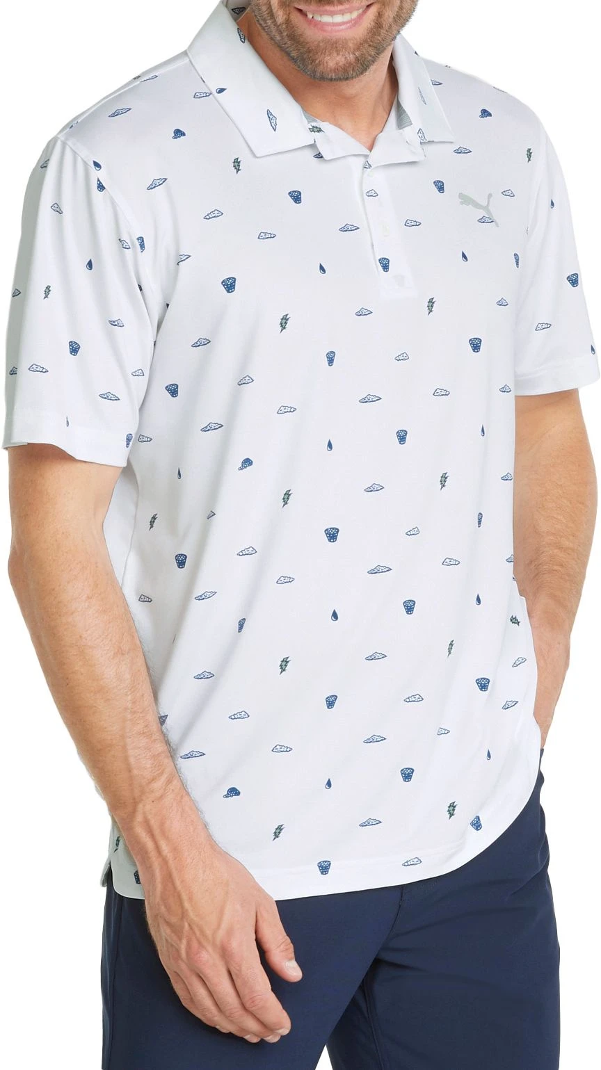 Puma Men's MATTR Pouring Buckets Golf Polo Bright White/brightcobalt 3 Puma Men's MATTR Pouring Buckets Golf Polo Bright White/brightcobalt