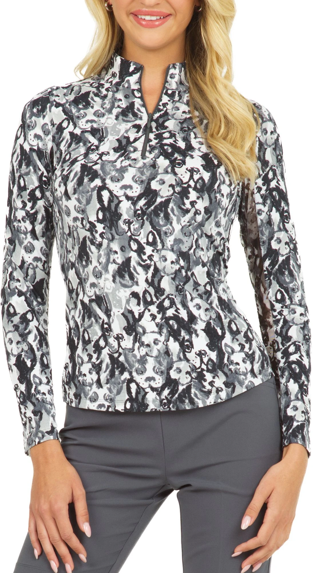 IBKUL Women's Luna Long Sleeve Mock Neck Golf Sun Shirt Grey 3 IBKUL Women's Luna Long Sleeve Mock Neck Golf Sun Shirt Grey