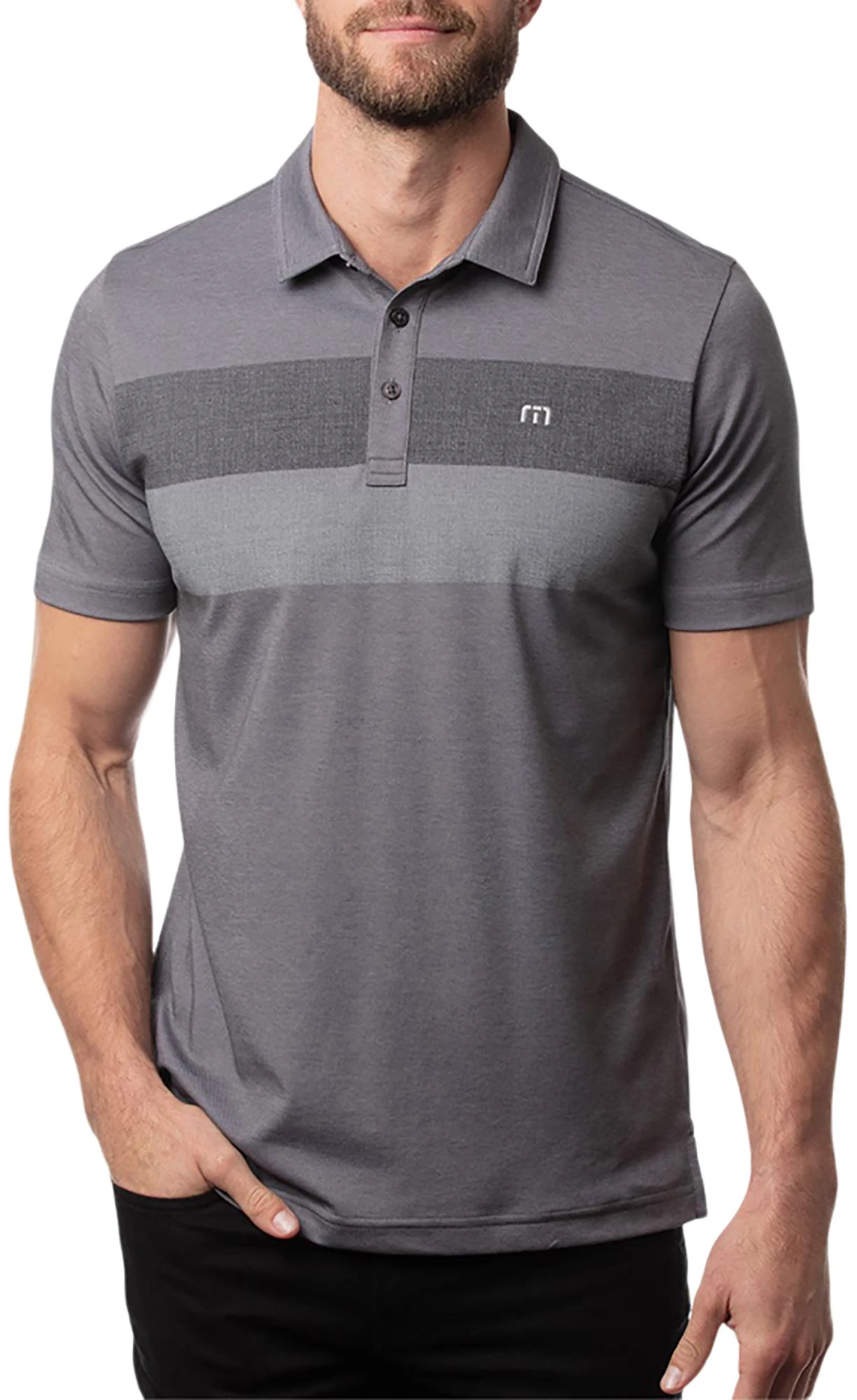 TravisMathew Men's Nearly There Golf Polo Heather Grey Pinstripe 3 TravisMathew Men's Nearly There Golf Polo Heather Grey Pinstripe